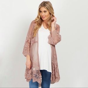 Pink Blush Mauve Lace Crochet Kimono